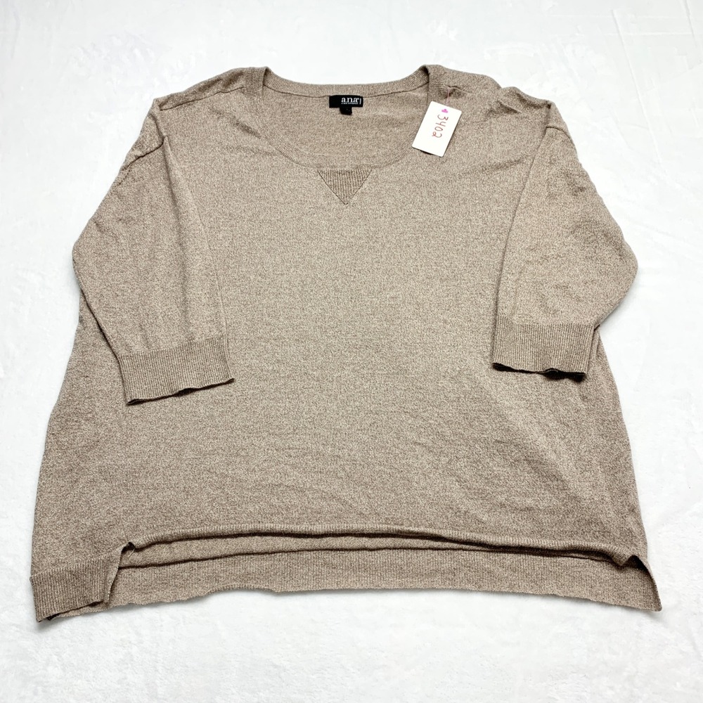 a.n.a Metallic Knit 3/4 Sleeve‎ Sweater Womens Size 2X Tan Shimmer Cotton Blend
